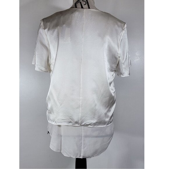 Alexander Wang Ivory Silk V-Neck Blouse with Layered Hem, Womens Size 6 - Picture 5 of 9